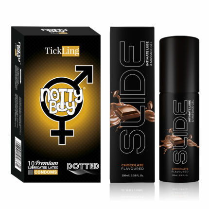 Notty Boy SLIDE Water Based Personal Lubricant and Intimate Massage Gel - 100ml (Chocolate Flavored) | Bubblegum Condom - Pack of 1, 10pcs