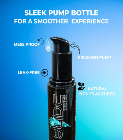 Sleek pump bottle of Slide waterbased lubricant