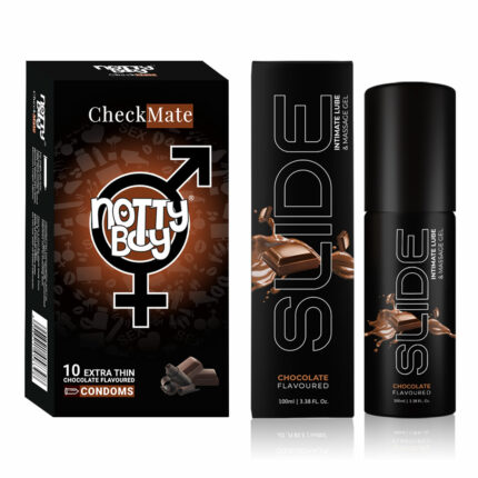 Notty Boy SLIDE Water Based Personal Lubricant and Intimate Massage Gel - 100ml (Chocolate Flavored) | Chocolate Flavored Condom - Pack of 1,10pcs