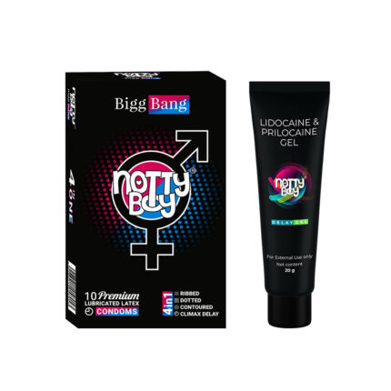 Notty Boy Long Last Delay Gel For Men -20 gm & Ribbed, Dotted, Extra Time, Contoured Condom – (Pack of 1,10 pcs)