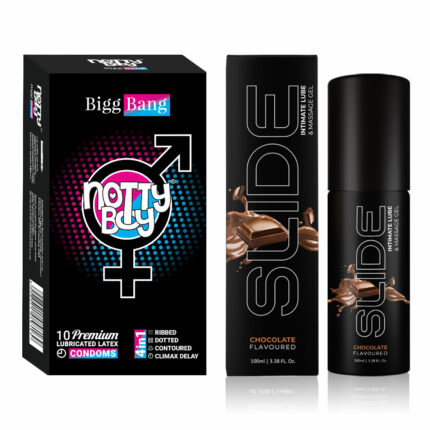 Notty Boy SLIDE Water Based Personal Lubricant and Intimate Massage Gel - 100ml (Chocolate Flavored) | 4-In-1 Condom - Pack of 1,10pcs (Copy)